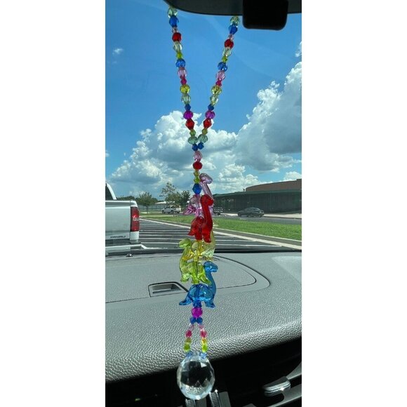 Dinosaur Beaded Suncatcher Rearview Mirror Charm Crystal Prism Car Charm - Picture 3 of 10